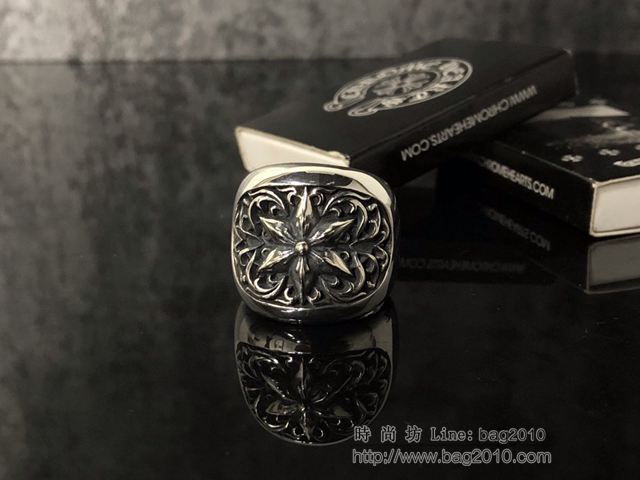 chrome hearts銀飾 克羅心925銀六芒星戒指 熏黑處理 銀飾做舊 克羅心純銀戒指  gjc1882